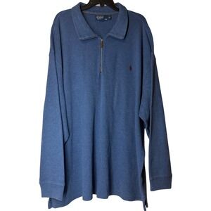 VTG 90s Polo Ralph Lauren Mens 3XB Big Blue Quarter Zip Long Sleeve Pullover Top